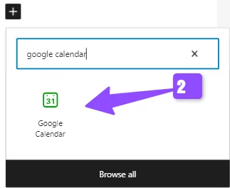 google calendar block of jetpack plugin
