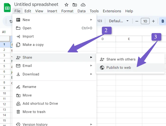 google sheet publish to web option