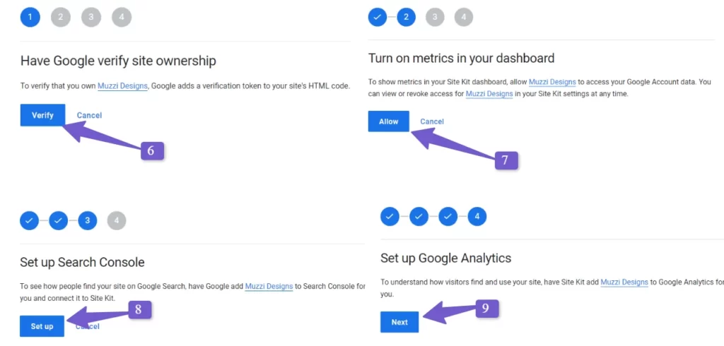 google site kit setup wizard