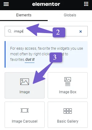 insert image element in elementor for GIf upload