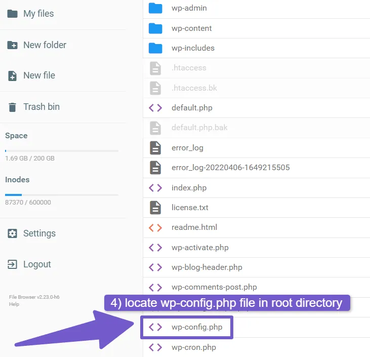 locating wp-config.php file in file manager