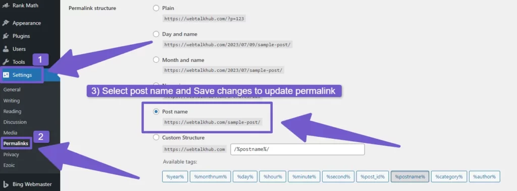 updating permalinks structure in WordPress settings