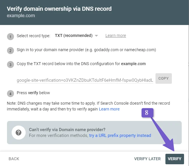 verify domain configuration google site verification