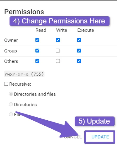 Change permissions here