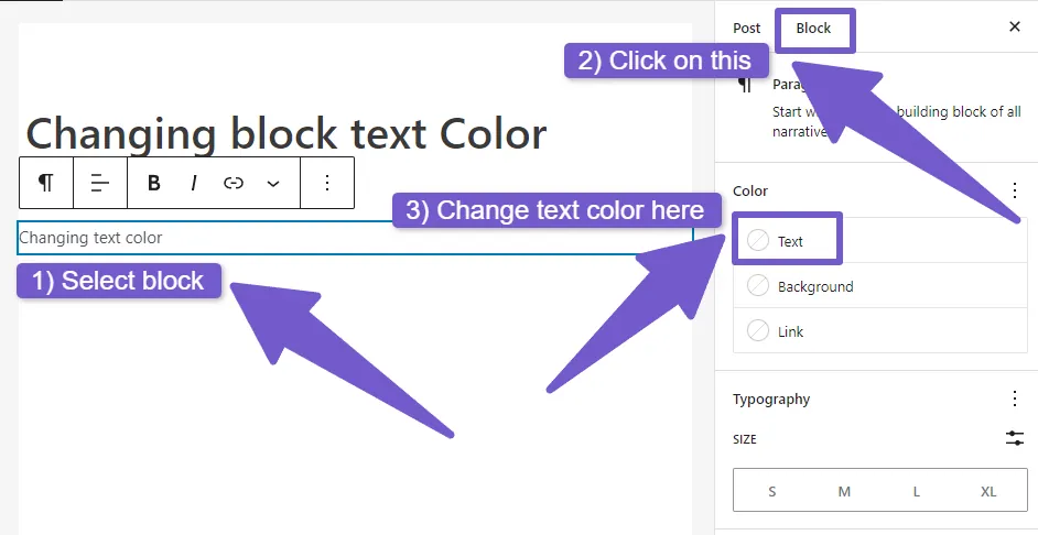 Changing text color of block in Gutenberg editor