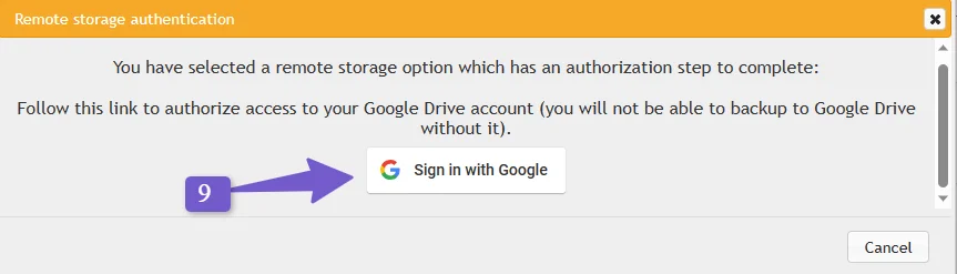 Connet UpdraftPlus with google drive
