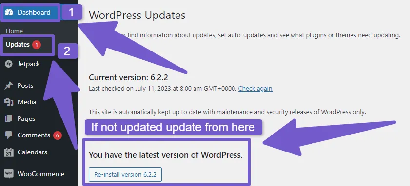 Update your wordpress version here