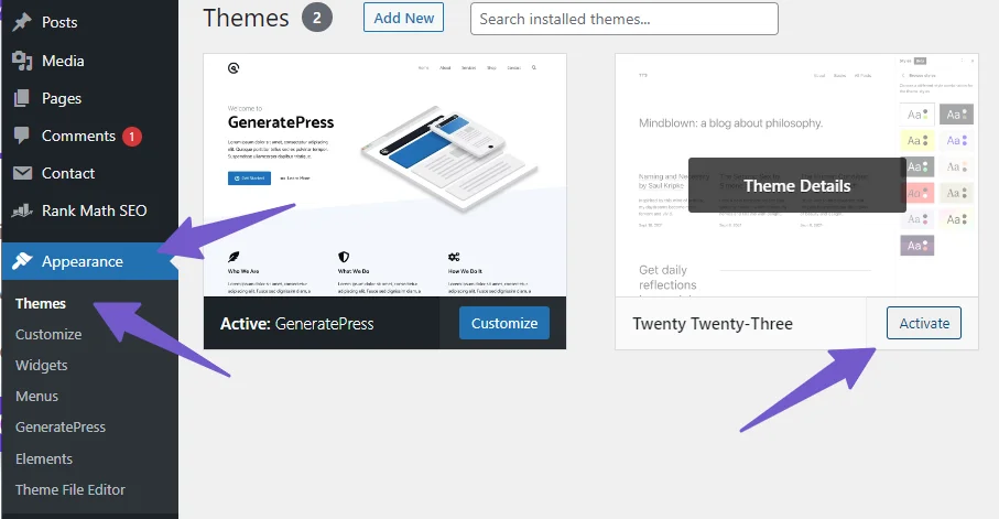 activate a new theme to fix failed to load resource error