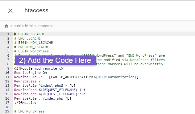 add code here in .htaccess