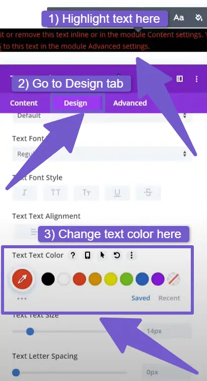 changing text color in Divi Theme
