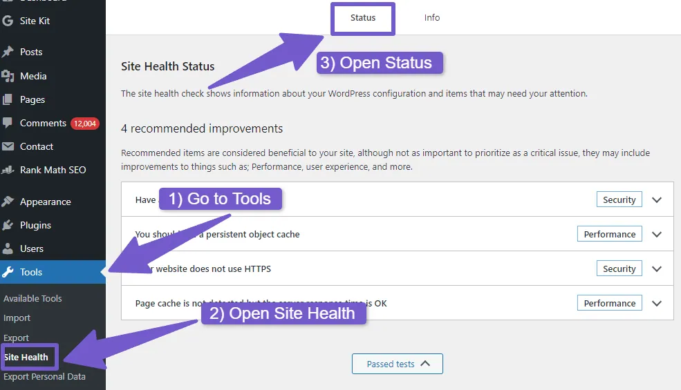 checking REST Api status in tools settings of wordpress