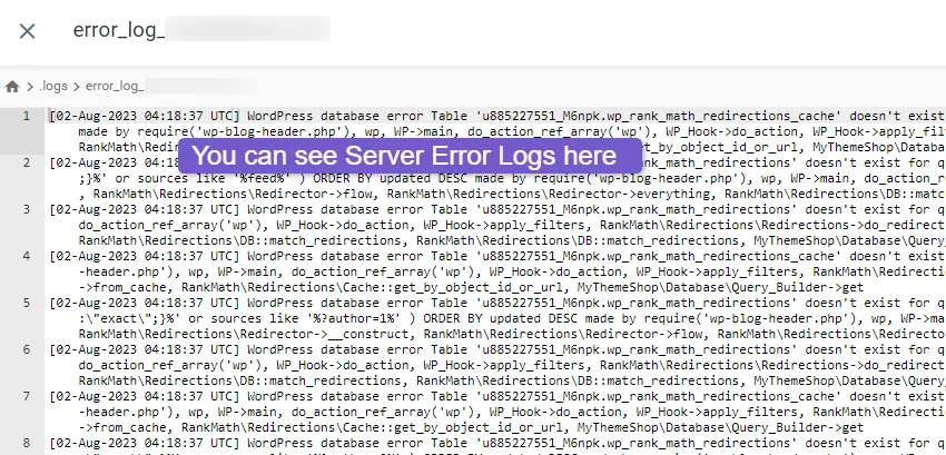 error in your server log
