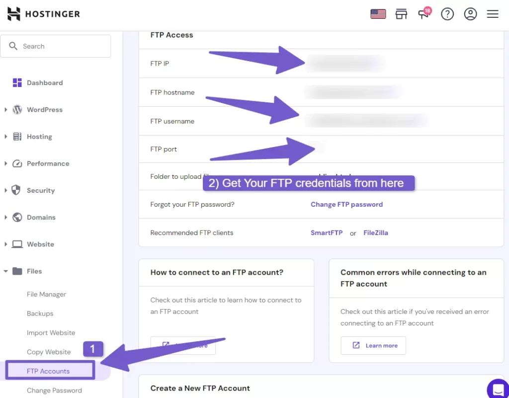 getting FTP credential from your hosting