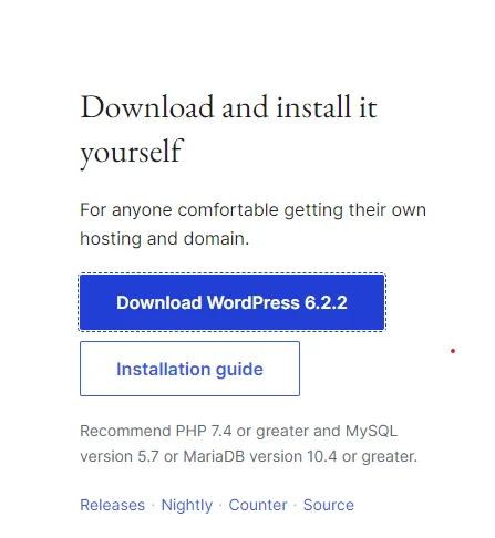 wordpress update download page