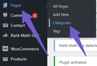 Categories and Tags Option for pages in wordpress dashboard