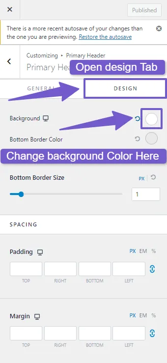 Change background color here in header editor