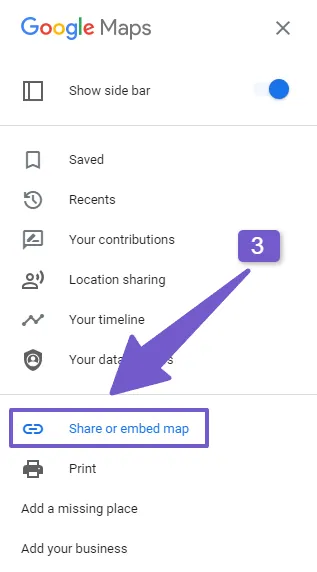 Click on share or embed map option