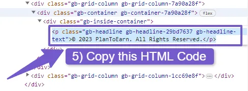 HTML code for the footer copyright section