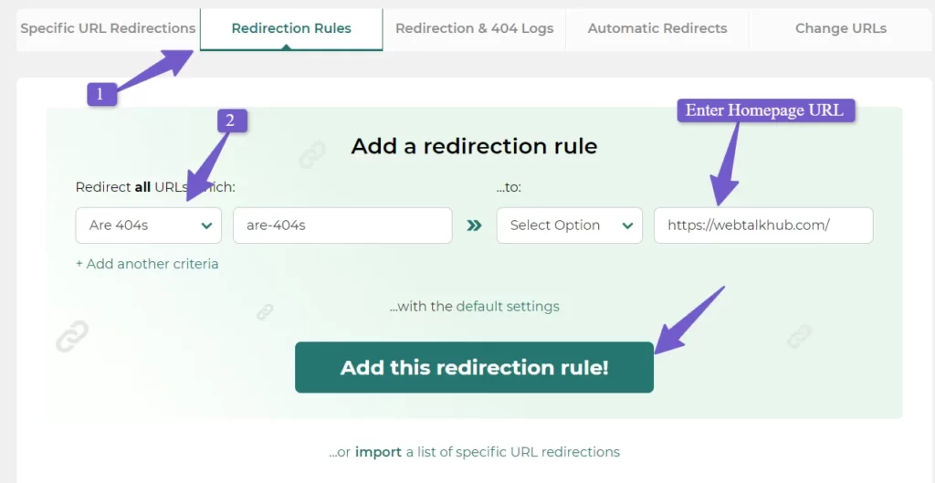 Redirection plugin settings for homepage redirection