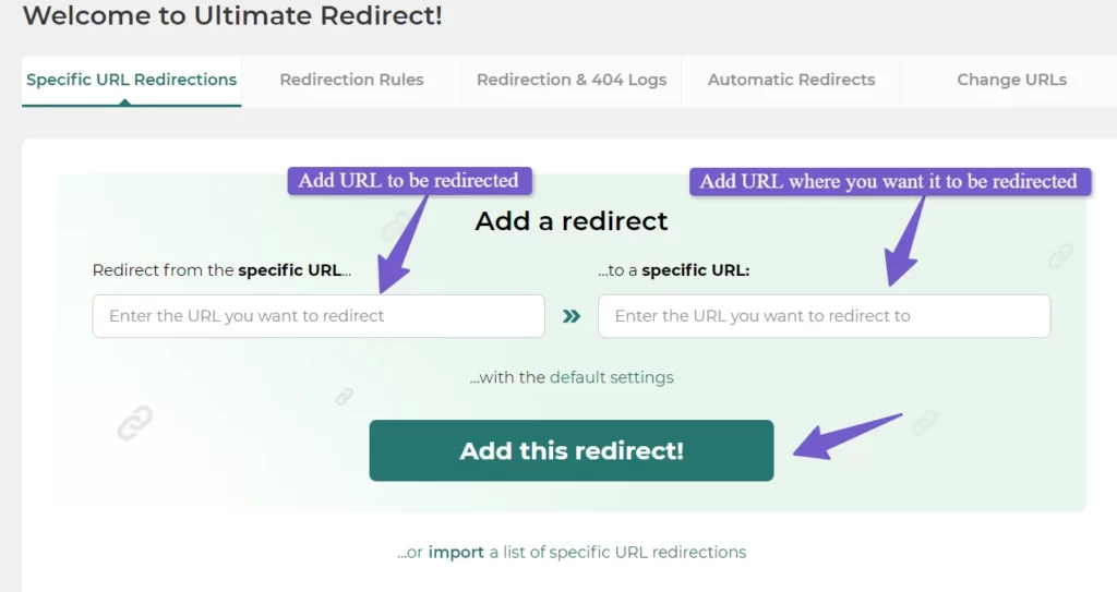 Redirection plugin settings for specific Page redirection