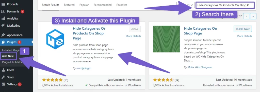 Searching for Hide Categories Or Products On Shop Page plugin in add new plugin area