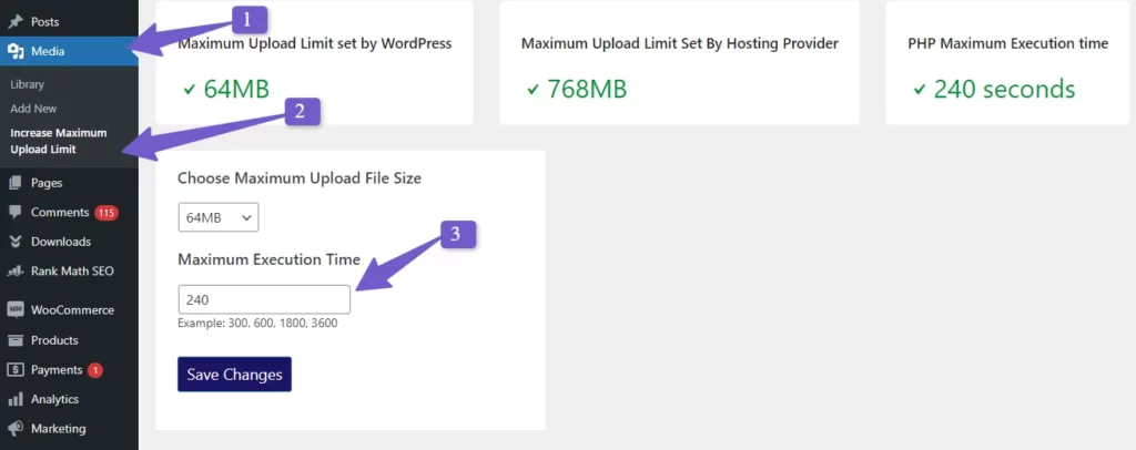 Themx Maximum Upload File settings