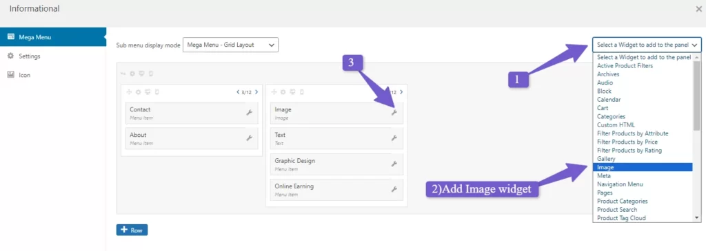 add image widget in mega menu