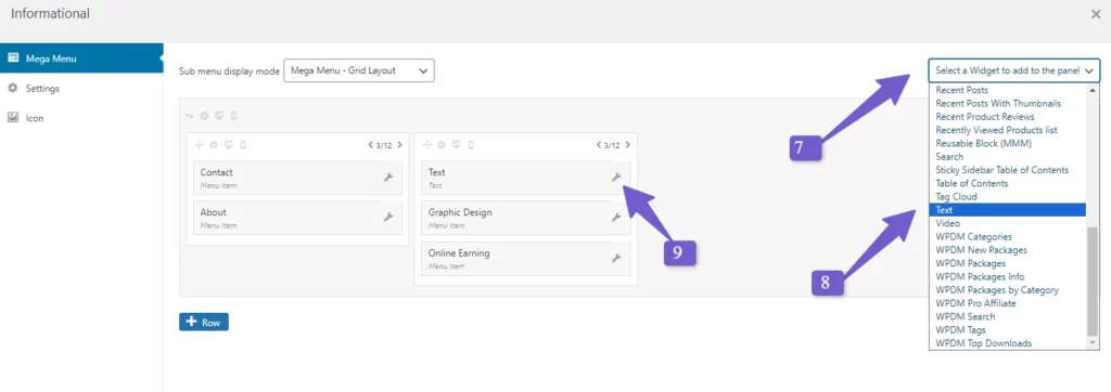 add text widget in mega menu