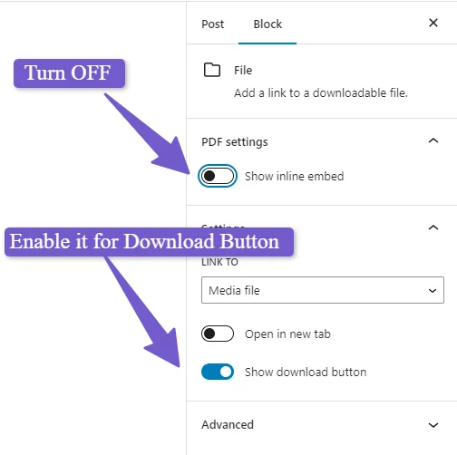 change download file link settings