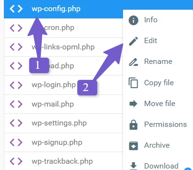 edit wp-config.php file