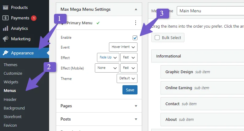 enable max mega menu settings