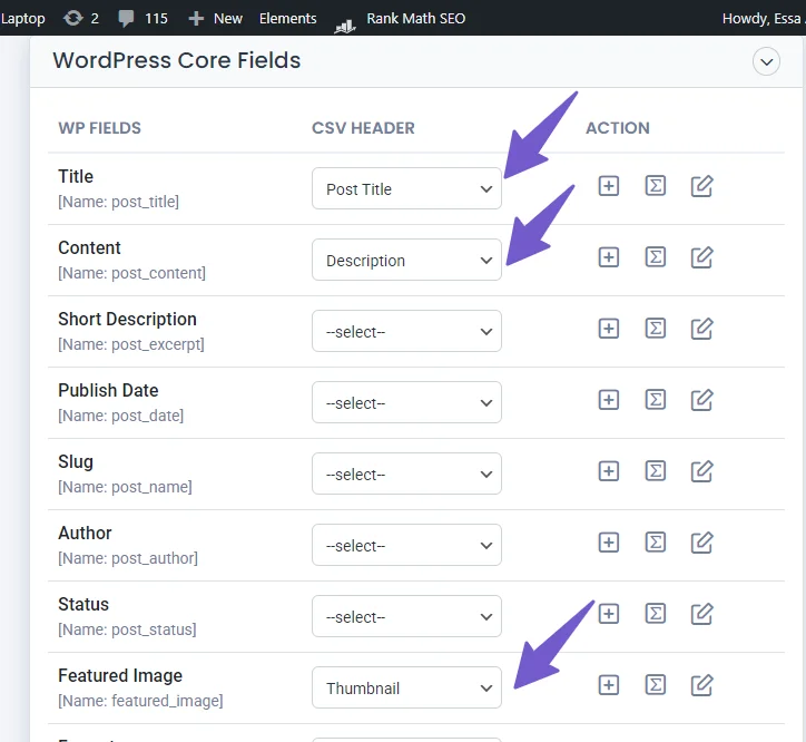 give every section its required field to be imported