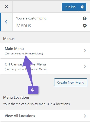 main menu settings in wordpress