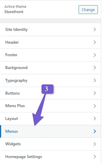 menu settings in wordpress customizer
