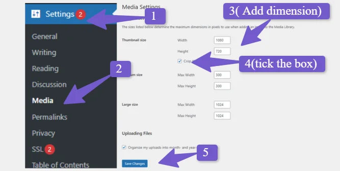 wordpress media settings to fix auto crop featured image