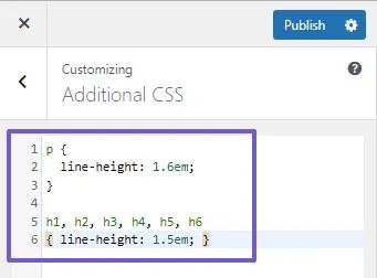 Adding CSS code in Additonal CSS tab of customizer