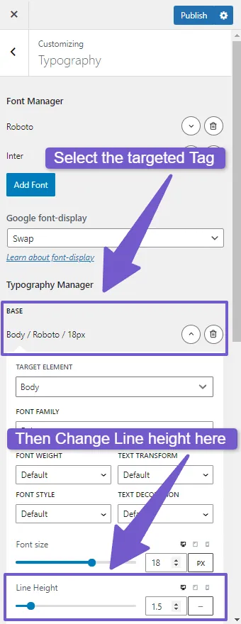 Changing line height in typography section of generatepress theme