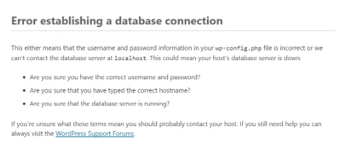 Database Connection Error in wordpress preview