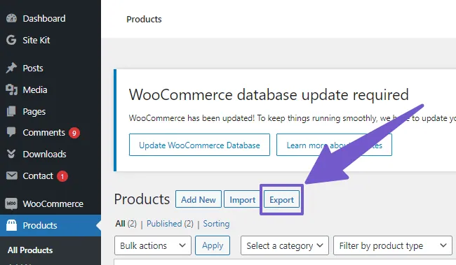Exporting all products from WooCommerce