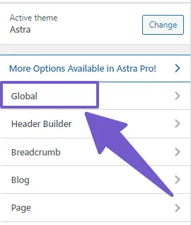 Go to global tab in customizer