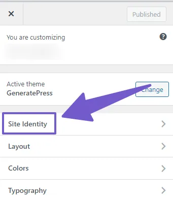 In Customizer, locate Site identity