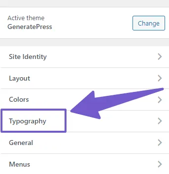 In generate press theme customizer, go to Typography