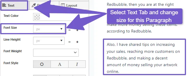 There click on any text element to change its font size