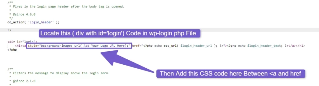 adding CSS code in wp-login.php file to change login logo
