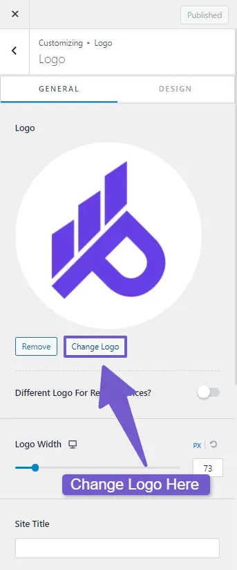 change logo here by clicking on the button