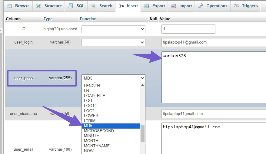 change password wordpress database to access wp-admin 