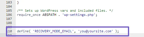 change recovery mode emai in wp-config file