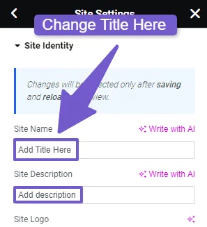 change site title here in elementor
