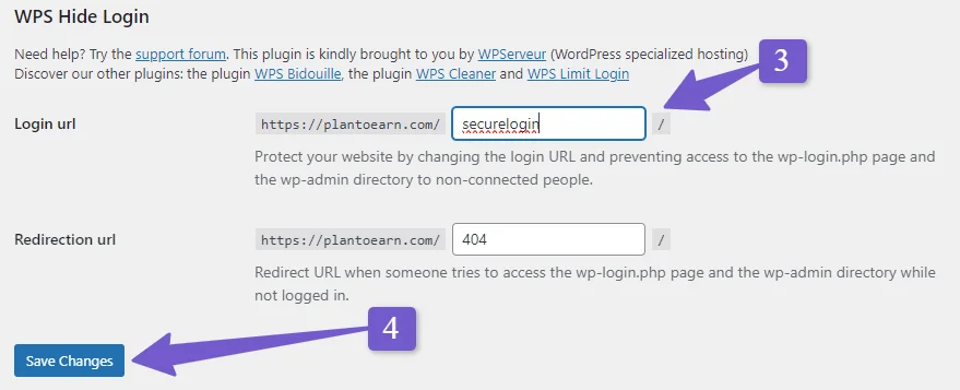 change the login url in WPS Hide Login 