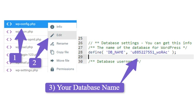 check your database name in wp-config.php file